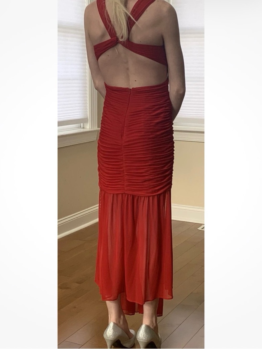 Adrianna Papell Red V-Neck Pleated Maxi Gown - Picture 10 of 10